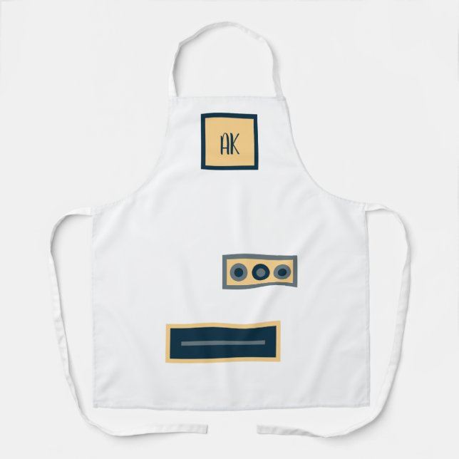 Fun Retro White Yellow Personalised Apron (Front)