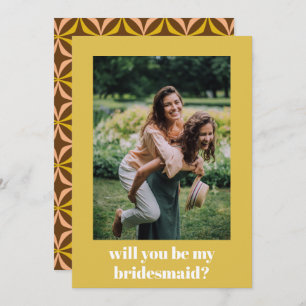 Fun Retro Yellow Pattern Bridesmaid Proposal  Card