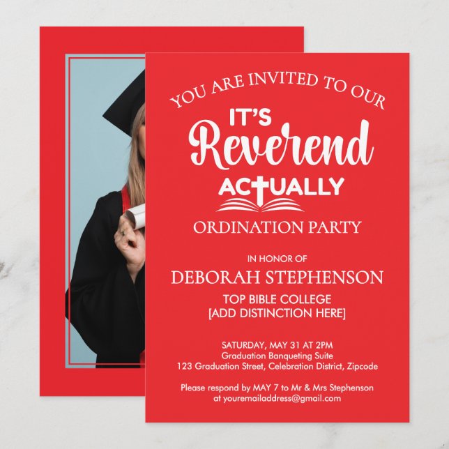 Fun Rev IT'S REVEREND ACTUALLY Ordination Party Invitation (Front/Back)
