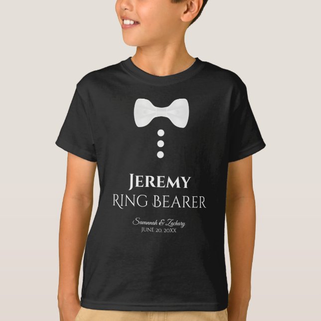 Fun Ring Bearer White Bow Tie Black Wedding T-Shirt (Front)