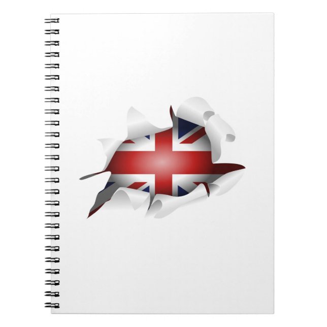 Fun Ripped Hole With Union jack Flag Spiral Notebook (Front)