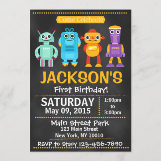 Fun Robot Chalkboard Style Invitation