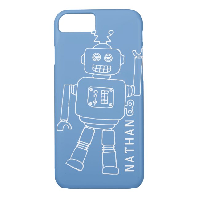 Fun robot named blue and white boys iphone case (Back)