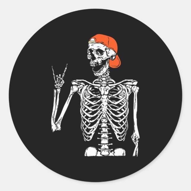 Fun Rocker Skeleton Hand Rock On Costume Halloween Classic Round Sticker (Front)