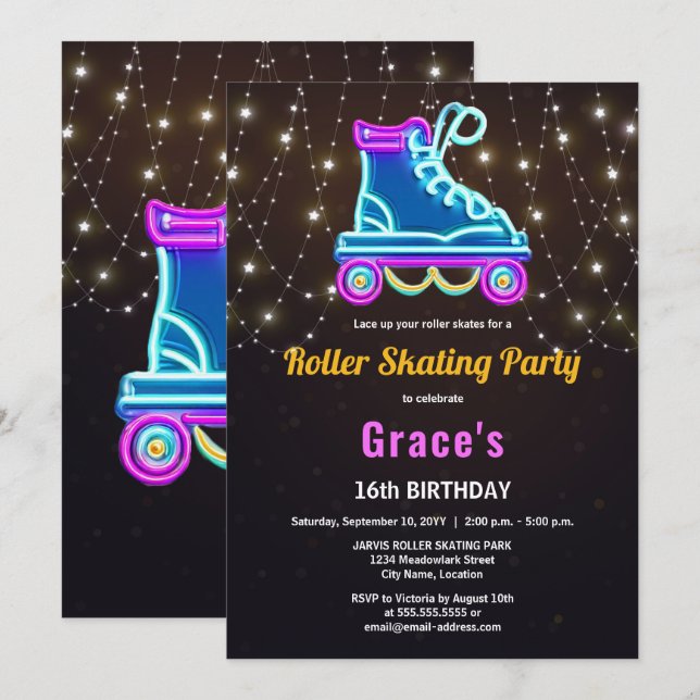 Fun Roller Skating Birthday Party Invitation (Front/Back)