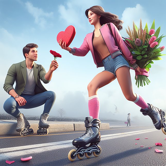 Fun Rollerblading Valentine for Him Holiday Card (Creator Uploaded)