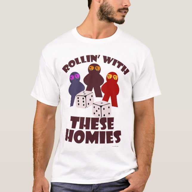 Fun Rolling Homies Boardgame Meeple Art T-Shirt (Front)