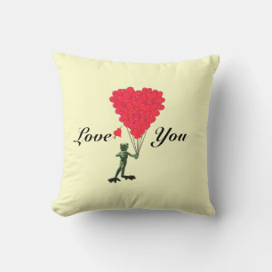 Fun romantic cartoon frog valentines love heart cushion