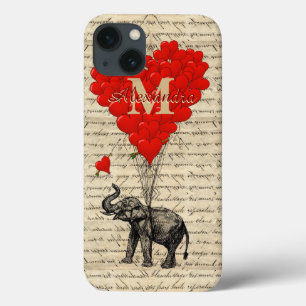 Fun romantic elephant love heart personalised iPhone 13 case