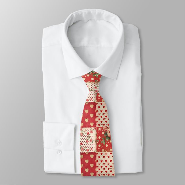 Fun Romantic Red Heart & Spotted   Tie (Tied)