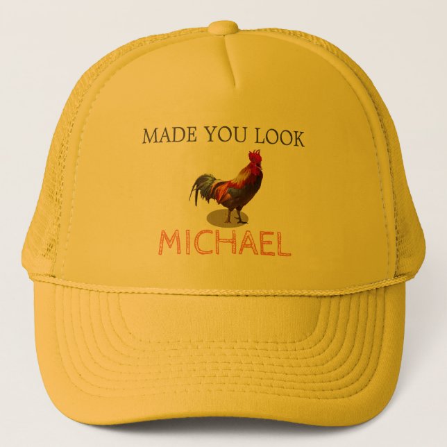 Fun Rooster Chicken Male Yellow Personal Trucker Hat (Front)