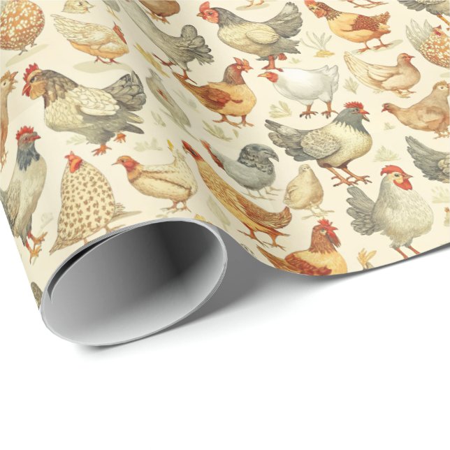 Fun roosters chickens tiled pattern  wrapping paper (Roll Corner)