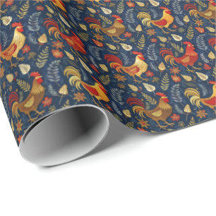 Fun roosters tiled pattern  wrapping paper