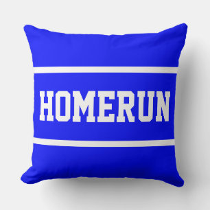 Fun Royal Blue HOMERUN Sporty Text White Stripes Cushion