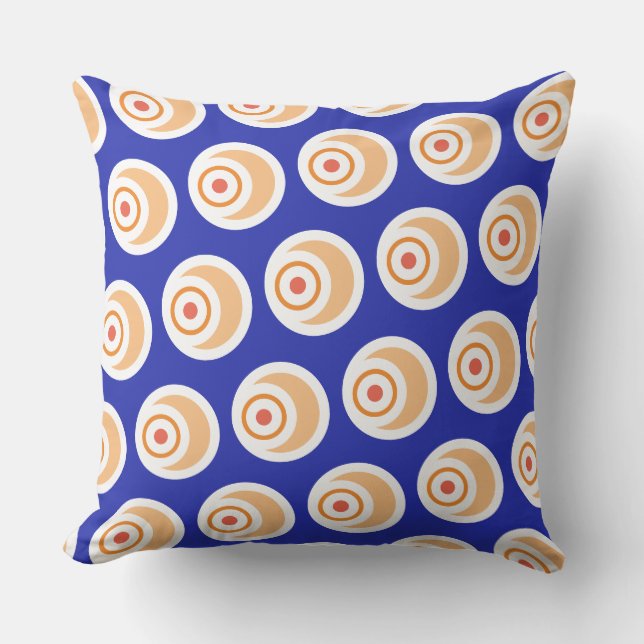 Fun Royal Blue Orange Tiled Concentric Art Pattern Cushion (Front)