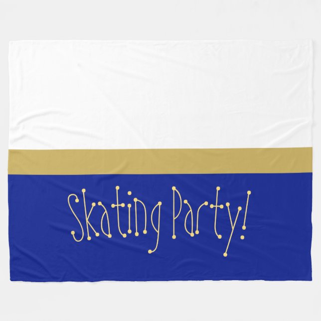 Fun Royal Blue White Colour Block "SKATING PARTY" Fleece Blanket (Front (Horizontal))