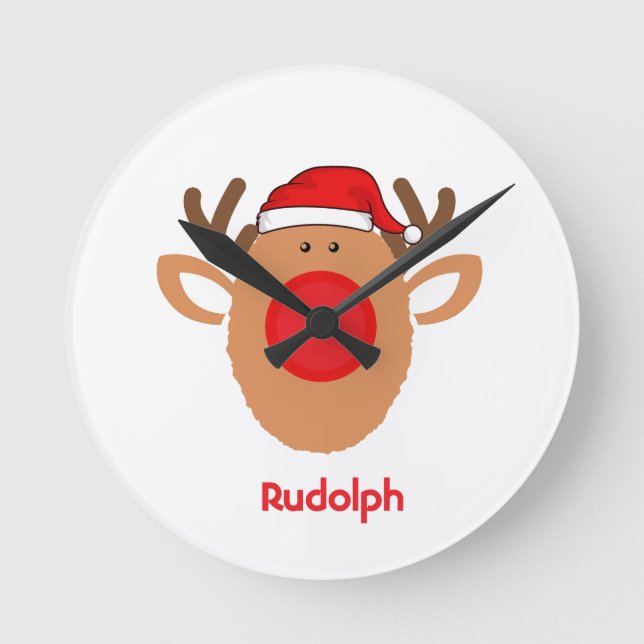 Fun Rudolph Christmas  Round Clock (Front)