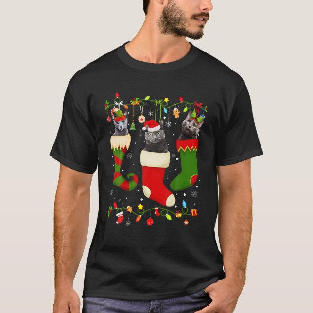 Fun Russian Blue Stocking Christmas Light Socks Xm T-Shirt (Front)