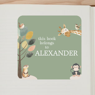 Fun Safari Animals Custom Bookplate Sticker