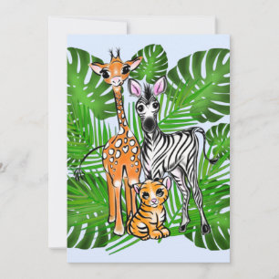 Fun Safari friends giraffe zebra tiger palm leaves Invitation