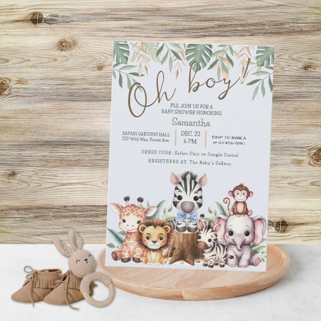 Fun Safari Jungle Oh Boy Baby Shower Invitation (Creator Uploaded)