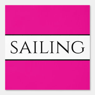 Fun SAILING Text Bright Pink Black White Stripes Wallpaper
