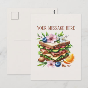 Fun sandwich shop add message business name postcard