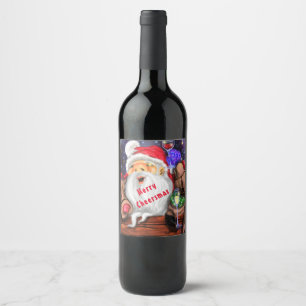 Fun Santa and Reindeers Christmas Party - Cheers Wine Label