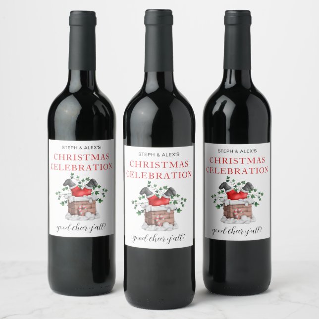 Fun Santa Chimney Name Christmas Celebration Wine Label (Bottles)
