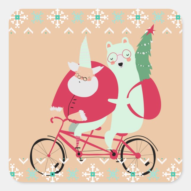 Fun Santa Claus Christmas Holidays Square Sticker (Front)