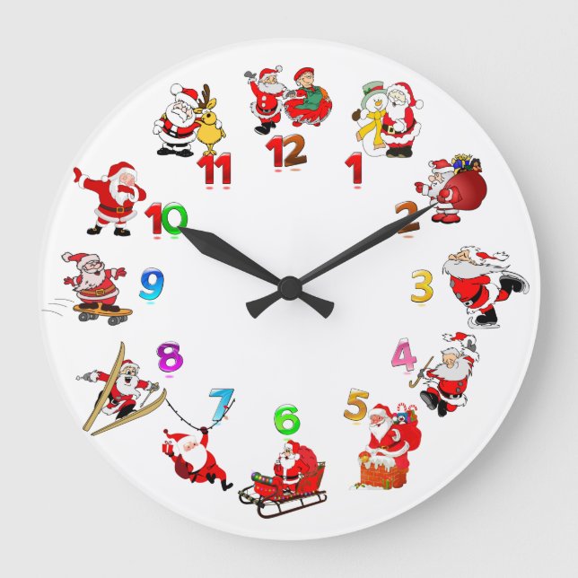 Fun Santa Claus Christmas Large Clock (Front)