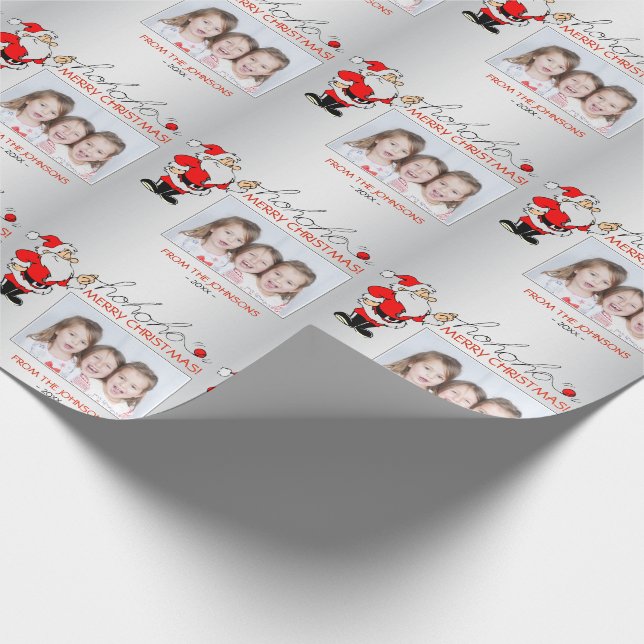 Fun Santa Claus HOHOHO Red Silver | add PHOTO Wrapping Paper (Corner)