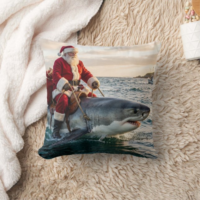 Fun Santa Claus Riding a Shark  Cushion (Blanket)