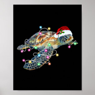 Fun Santa Hat Sea Turtle Christmas Lights Family M Poster