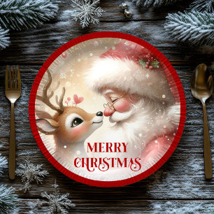 Fun Santa Rudolph Cartoon Holiday Paper Plates