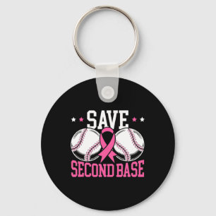 Fun Save 2nd Base Baseball Player Breast Cancer Aw Key Ring