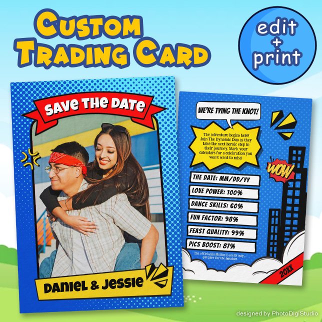 Fun Save the Date Card Comic Couple Trading Card (Fun Save the Date Card Comic Couple Trading Card)