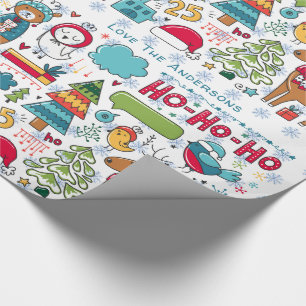 Fun Scandinavian Christmas Folk Art HYGGE Named Wrapping Paper