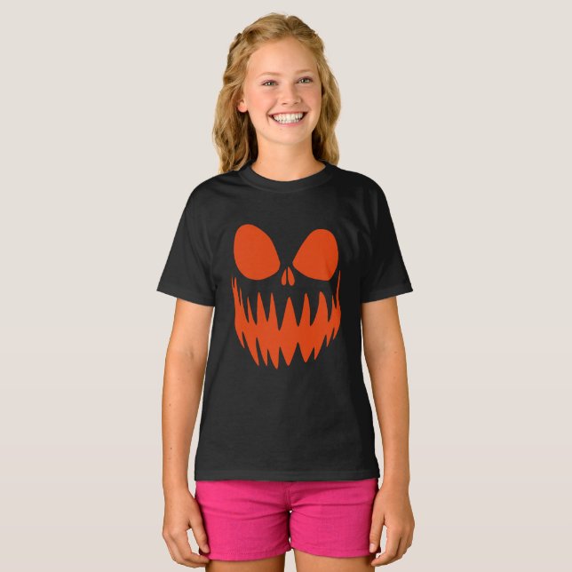 Fun Scary Spooky Pumpkin Jack O Lantern Face T-Shirt (Front Full)
