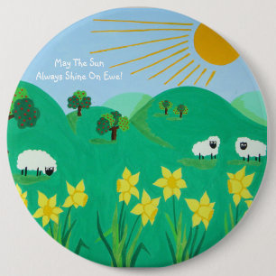 fun scenic illustration of cute sheep 6 cm round badge