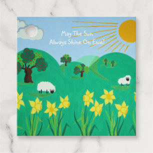 fun scenic illustration of cute sheep favour tags