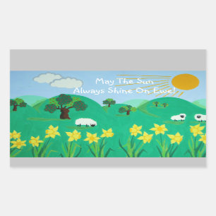 fun scenic illustration of cute sheep rectangular sticker