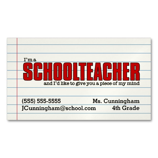 Fun Schoolteacher Magnetic Contact Business Card (Front)