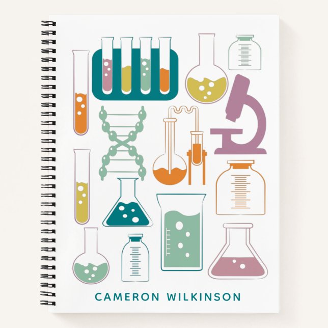 Fun Science Chemistry Laboratory Artwork Name Notebook (Front)