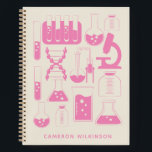 Fun Science Chemistry Laboratory Custom Pink Name Notebook<br><div class="desc">This fun custom notebook features a cute science and chemistry themed design in pink and white. Personalise it with your name. Great gift idea!</div>