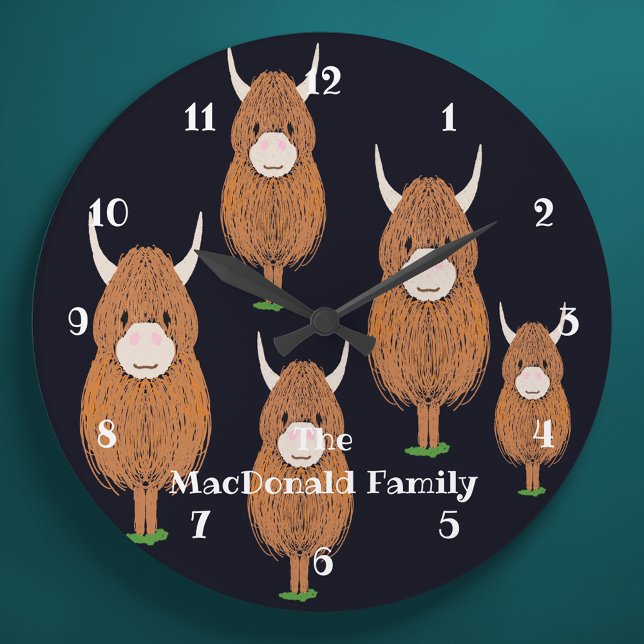 Fun Scottish Highland Cow Personalised Large Clock (Creator Uploaded)