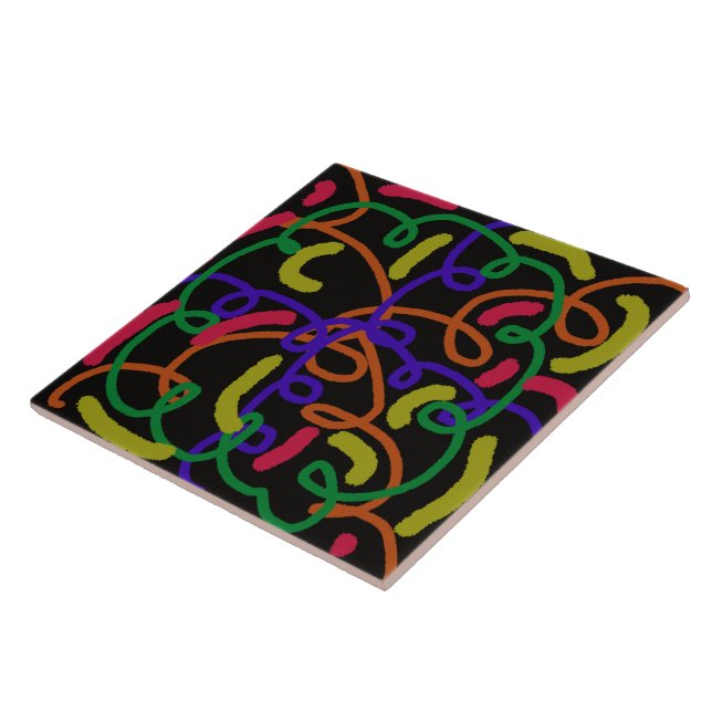 Fun Scribbles Art Doodles Colourful Kitchen Tile (Side)