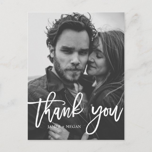 Fun Script Calligraphy Photo Wedding Thank You I Postcard (Front)
