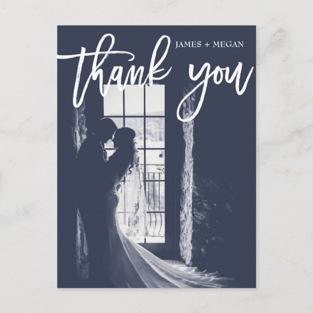 Fun Script Calligraphy Photo Wedding Thank You Postcard (Front)