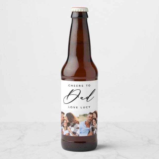 fun script dad multi photo beer bottle label (Front)